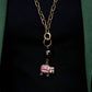 Collar de Borreguito con Piedra Agata y Metal en Tono Oro Viejo