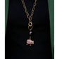 Collar de Borreguito con Piedra Agata y Metal en Tono Oro Viejo